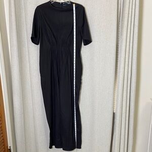 Faux suede Black JumpSuit with Gathering